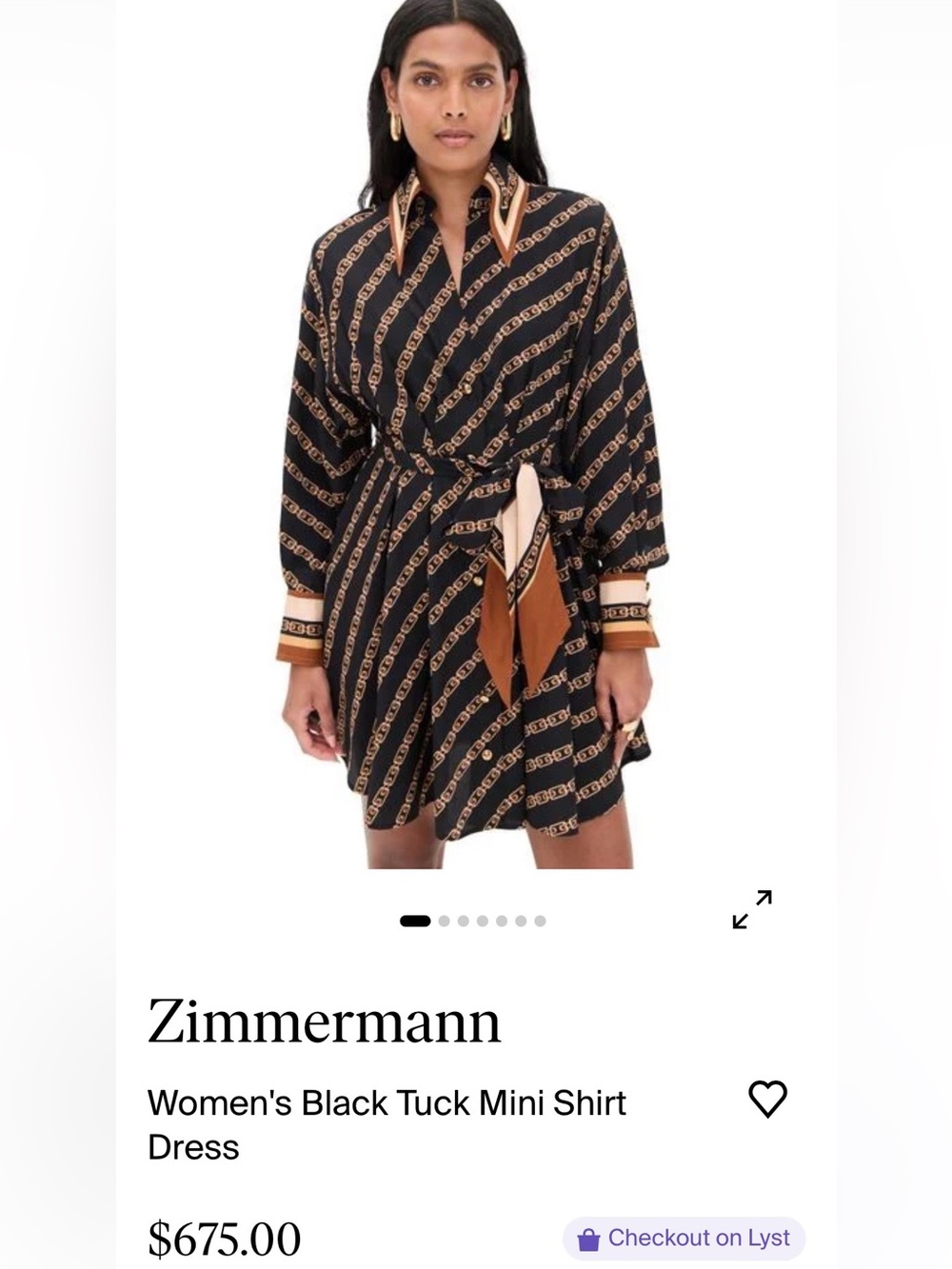 Zimmermann Chain-Print Mini Dress with tie, worn once. Size 0(fits like a small)